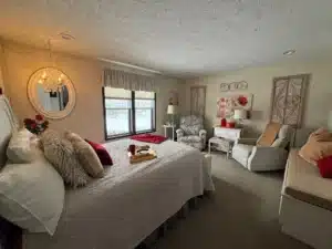 Furnished primary bedroom in a pre-owned manufactured home at 4393 Twilight Way in Allendale, MI