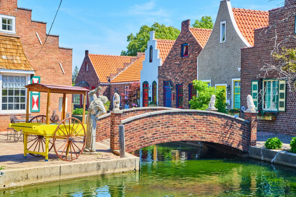 Dutch Village shops and canal in Holland, Michigan