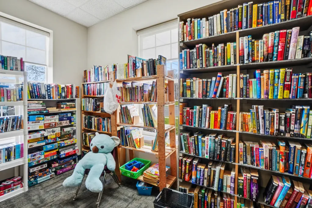 Resident library shelves in the clubhouse at the manufactured home community in Allendale, MI