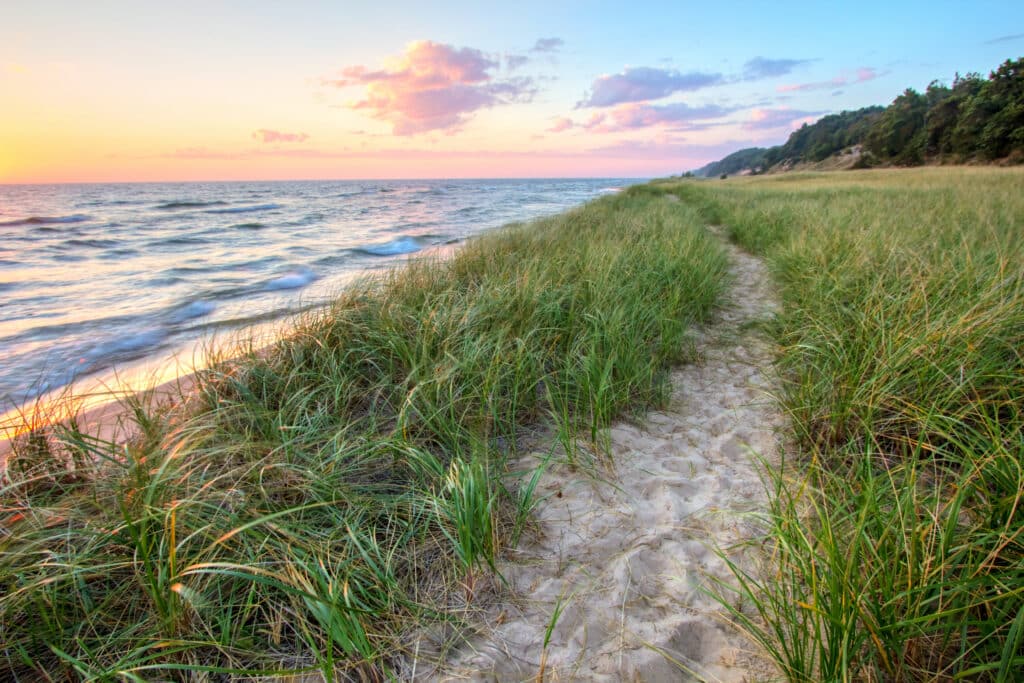 Sandy dune trail along Lake Michigan near Muskegon, Michigan